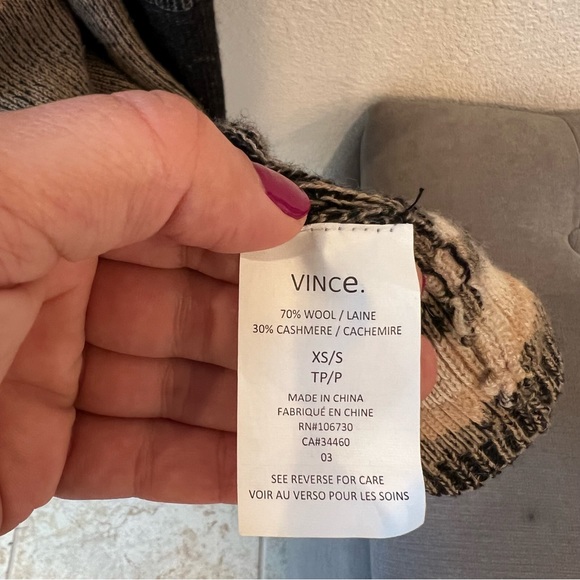 VINCE Textured Striped Wool/Cashmere Blend Cardigan - Picture 10 of 12